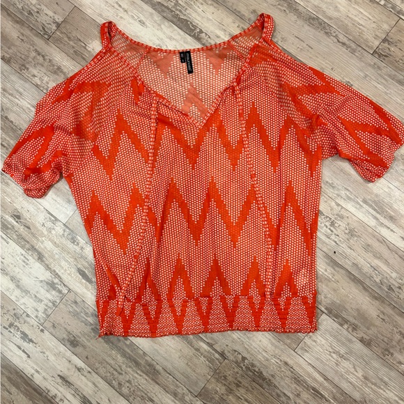 Maurices Sheer Cold Shoulder Chevron Blouse - Picture 1 of 5